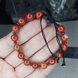 Adjustable 8mm Red Jasper, Hematite Bracelet
